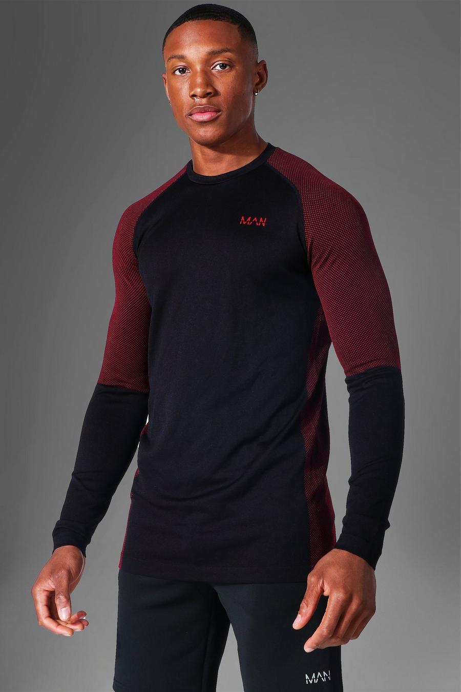 Black Active Gym Muscle Seamless Long Sleeve Top image number 1