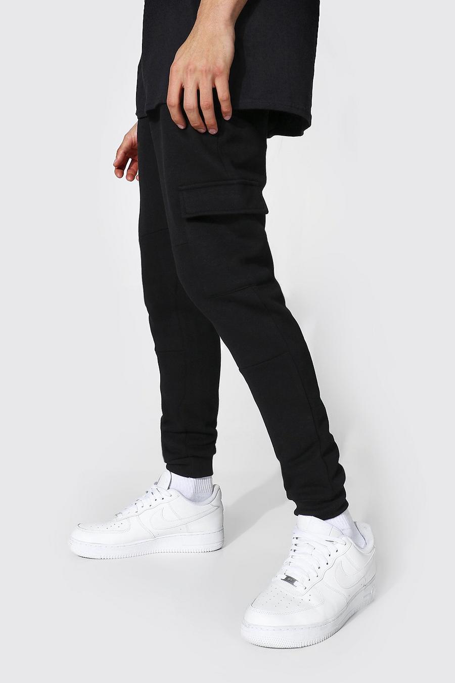 Black Skinny Fit Panelled Cargo Joggers image number 1