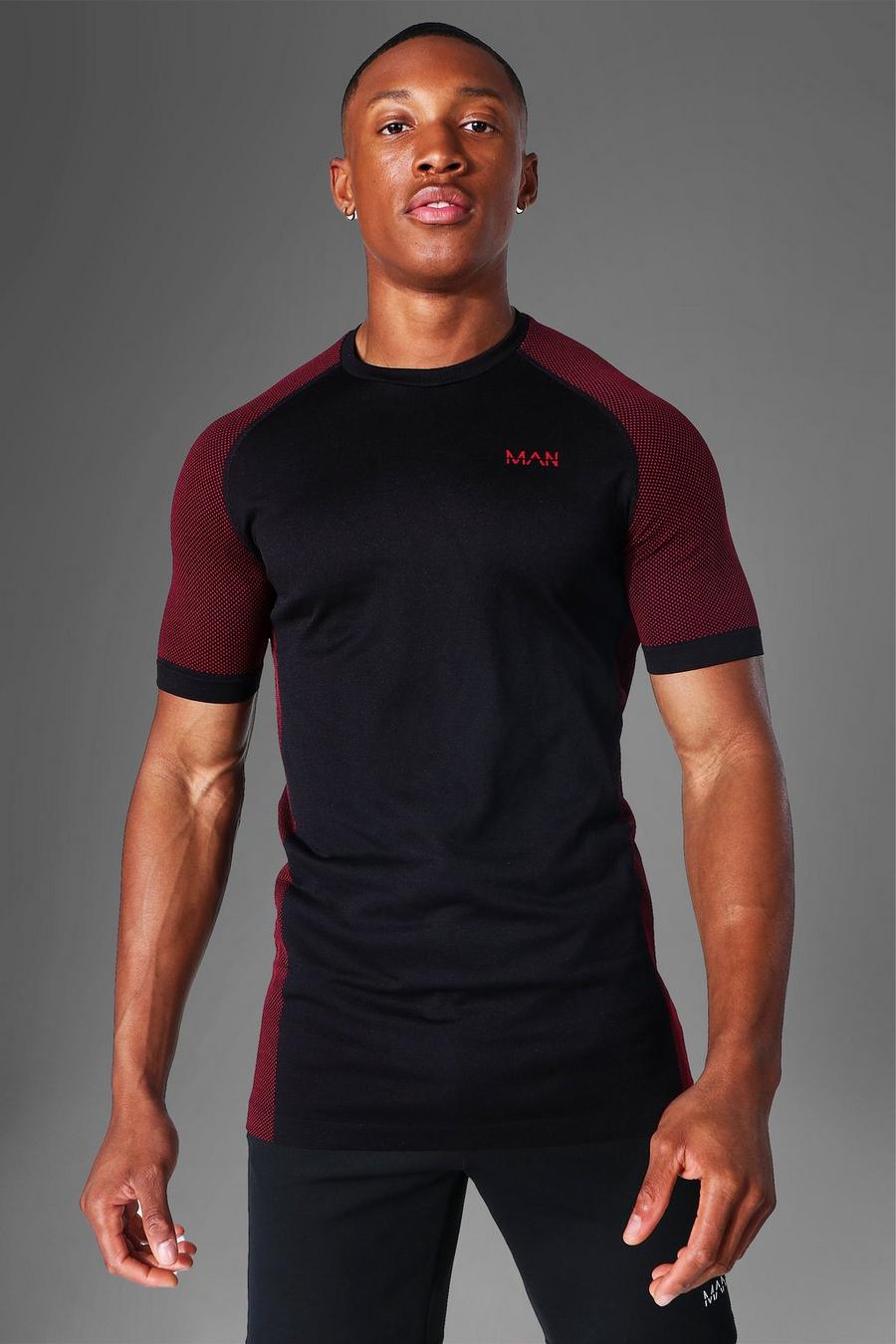 Black Man Active Gym Muscle Fit Seamless T Shirt image number 1