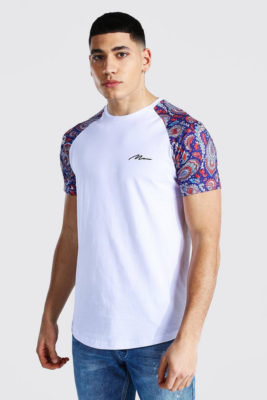 White Muscle Fit Man Signature Raglan Print T-shirt image number 1