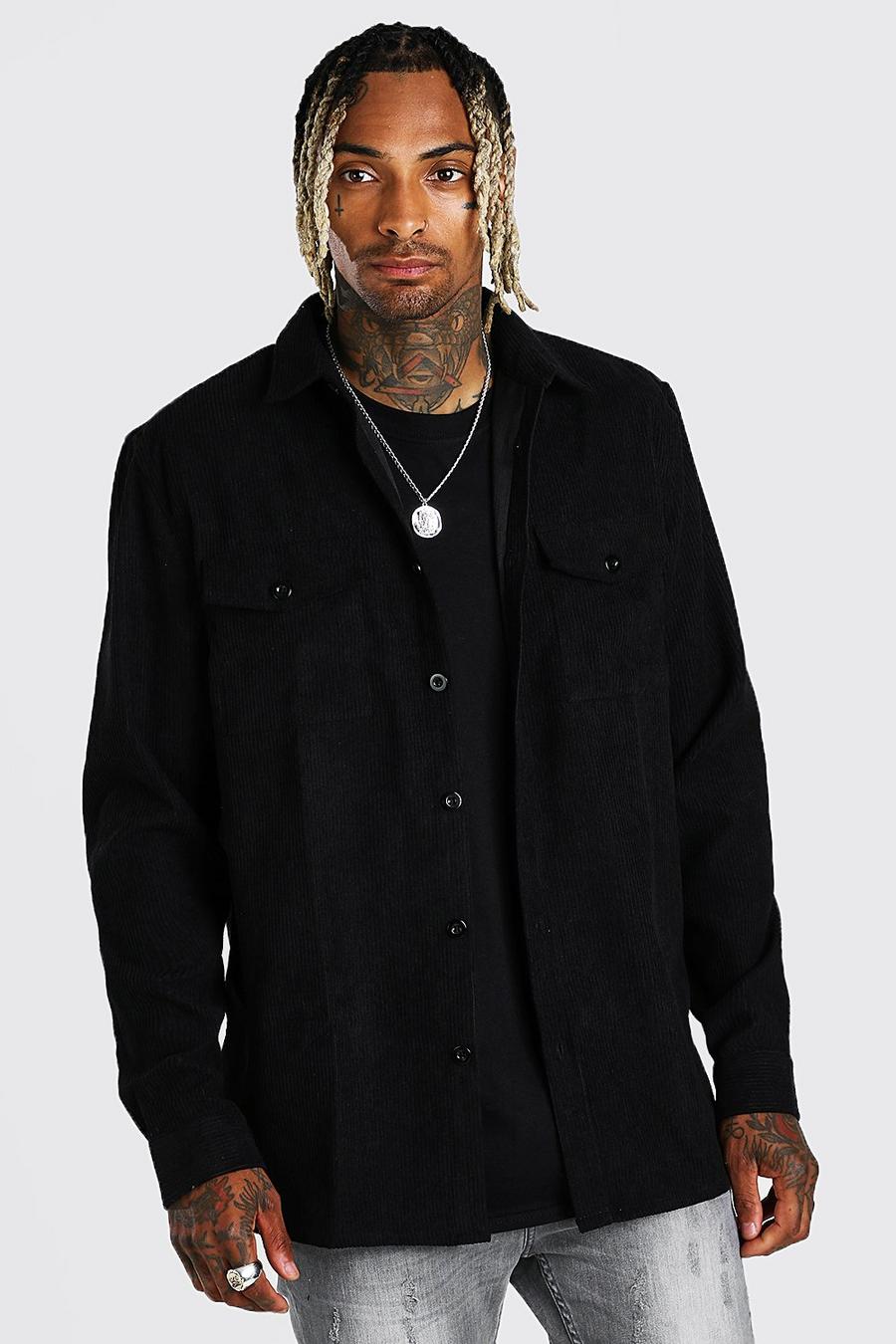Black Long Sleeve Two Pocket Corduroy Shirt Jacket image number 1