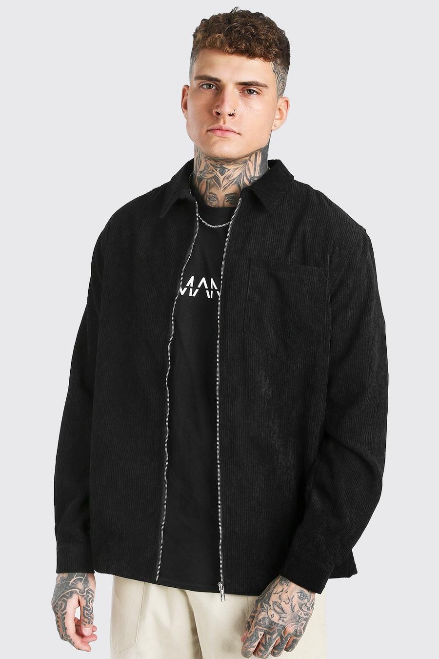 Black Corduroy Overhemd Met Lange Mouwen En Rits image number 1