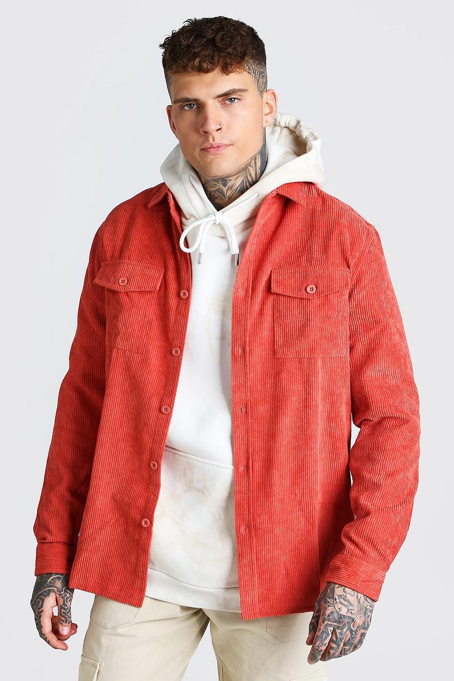 Burnt orange Long Sleeve Two Pocket Corduroy Shirt Jacket image number 1