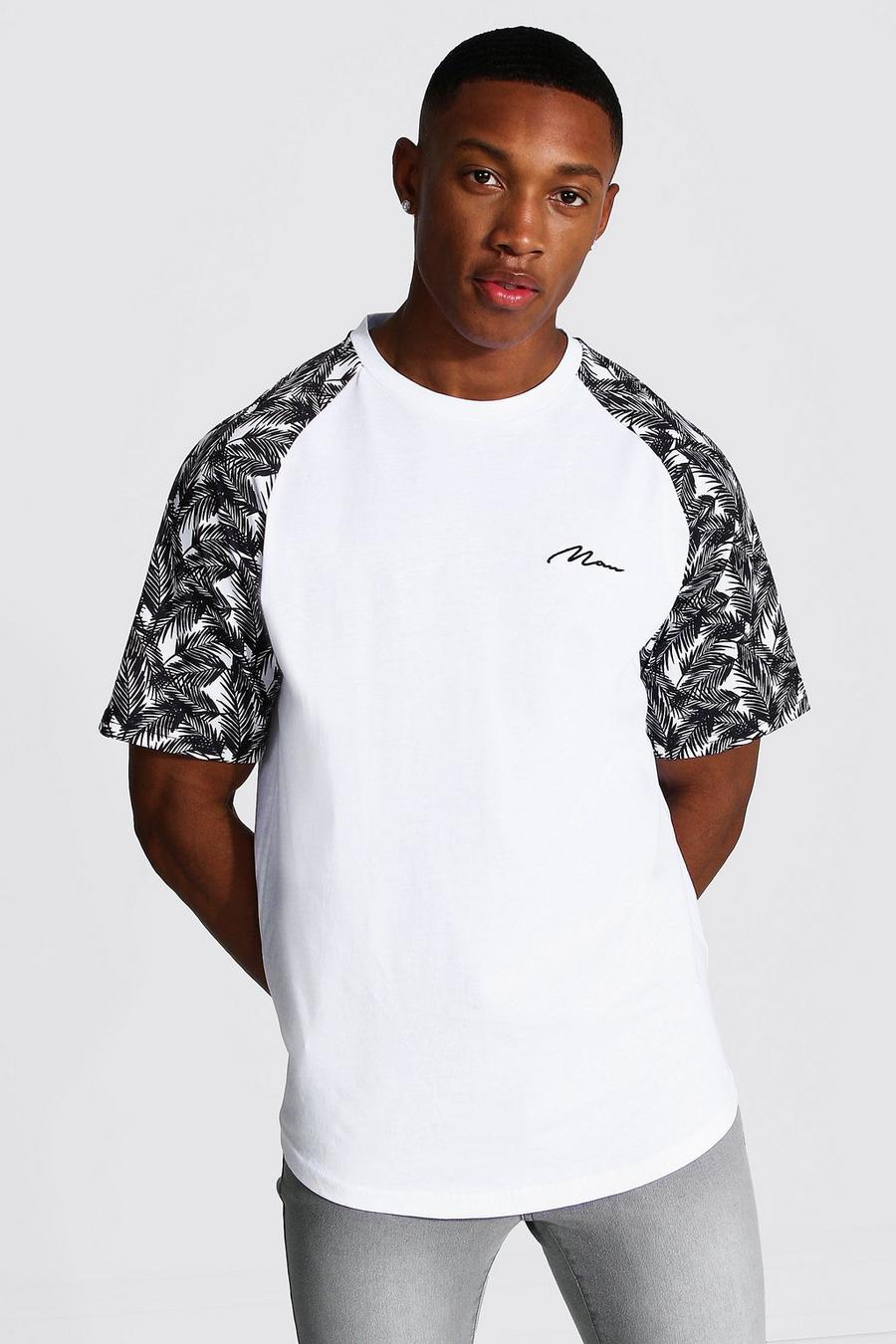 T-Shirt mit Raglanärmeln und Man-Schriftzug, Weiß image number 1