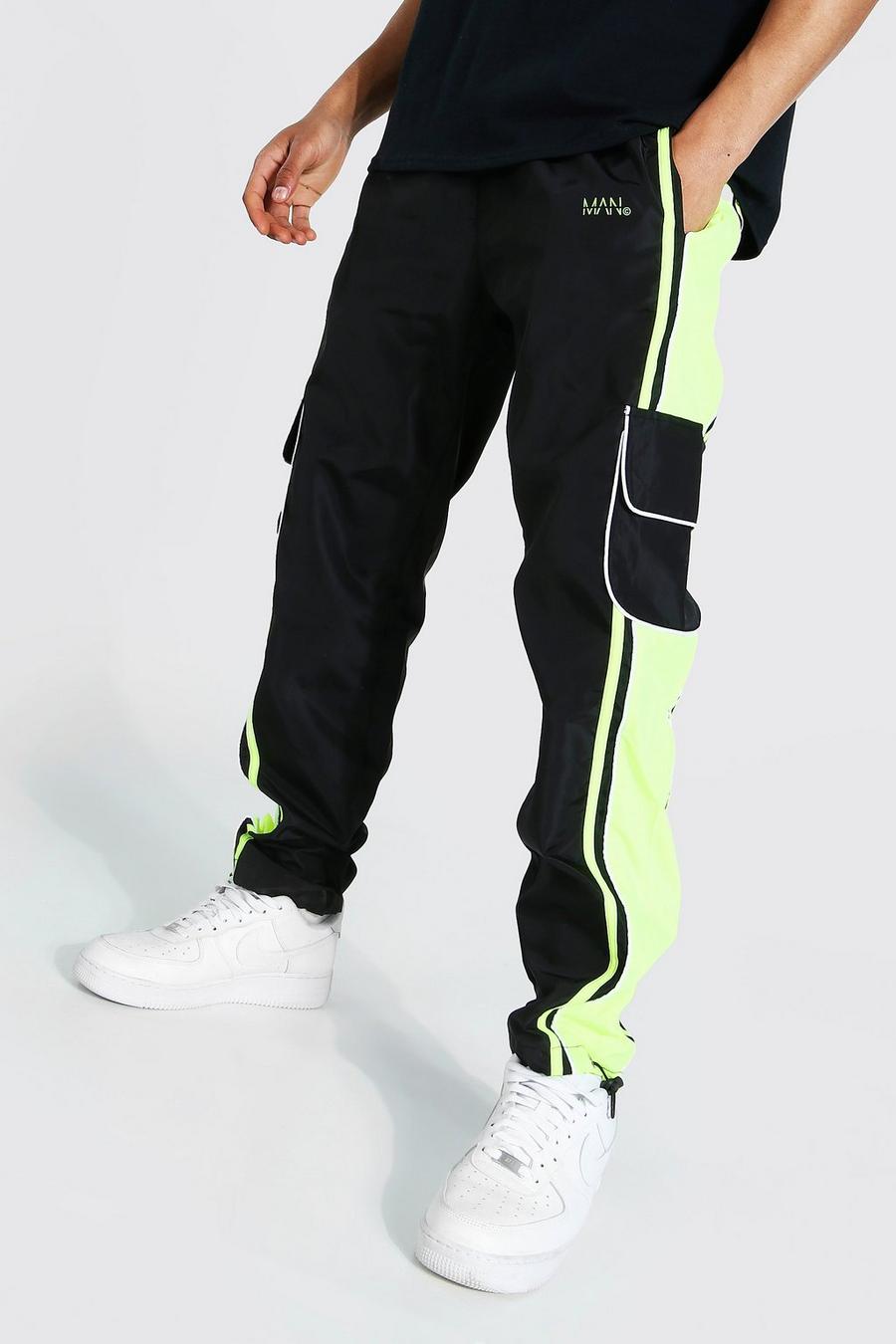 Black Shell Cargo Pants With Side Panel image number 1