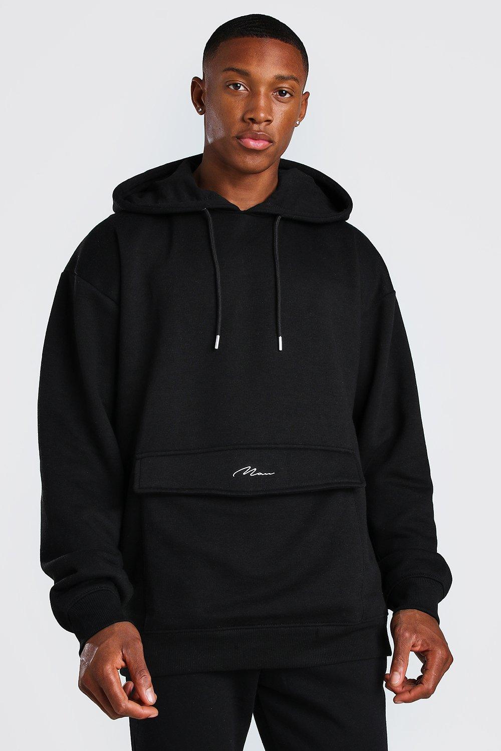 Oversized MAN Signature Pocket Detail Hoodie