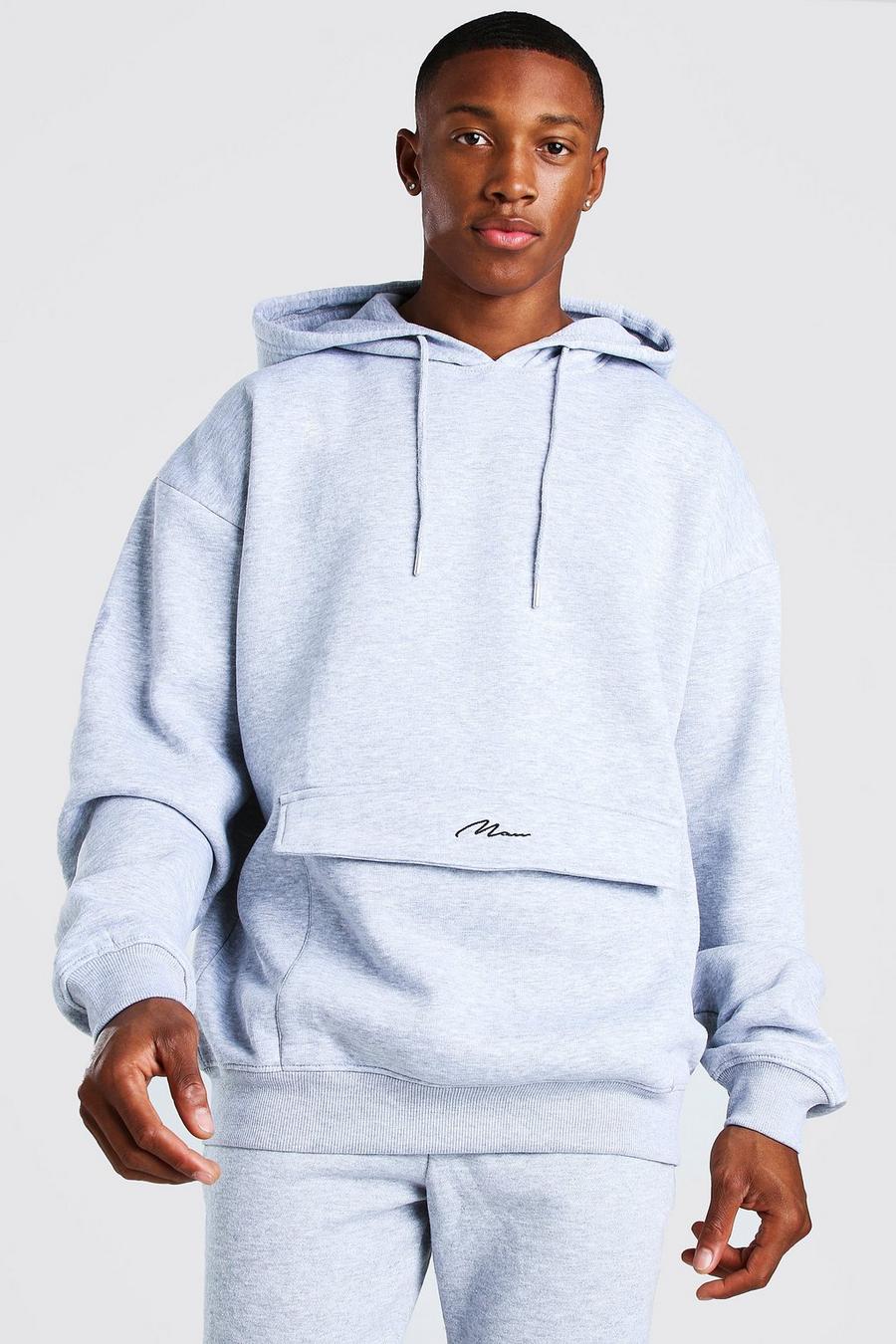 Grey marl Man Signature Oversize hoodie med framficka image number 1
