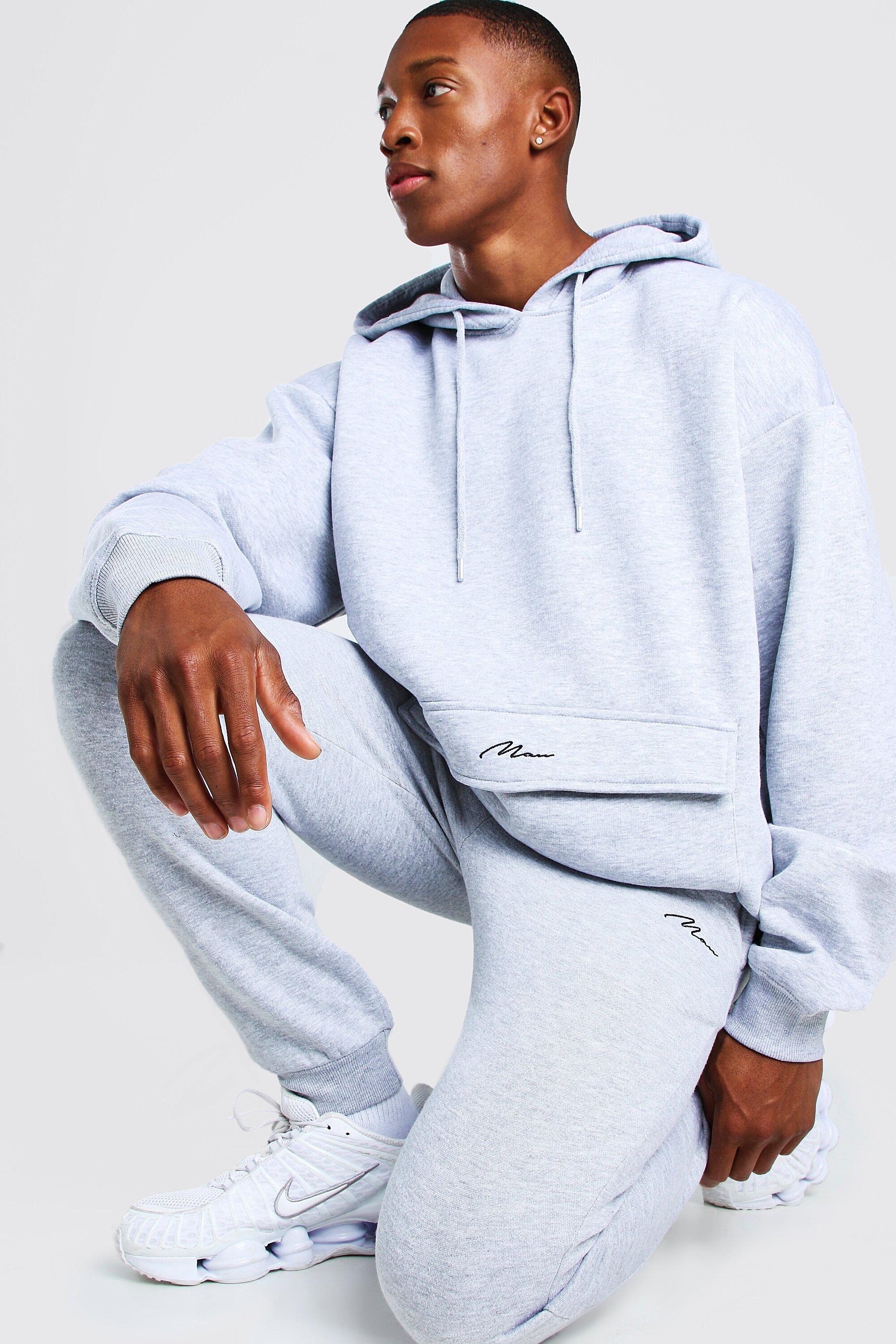 Shape Grey Marl Sweat Pocket Detail Cropped Hoodie