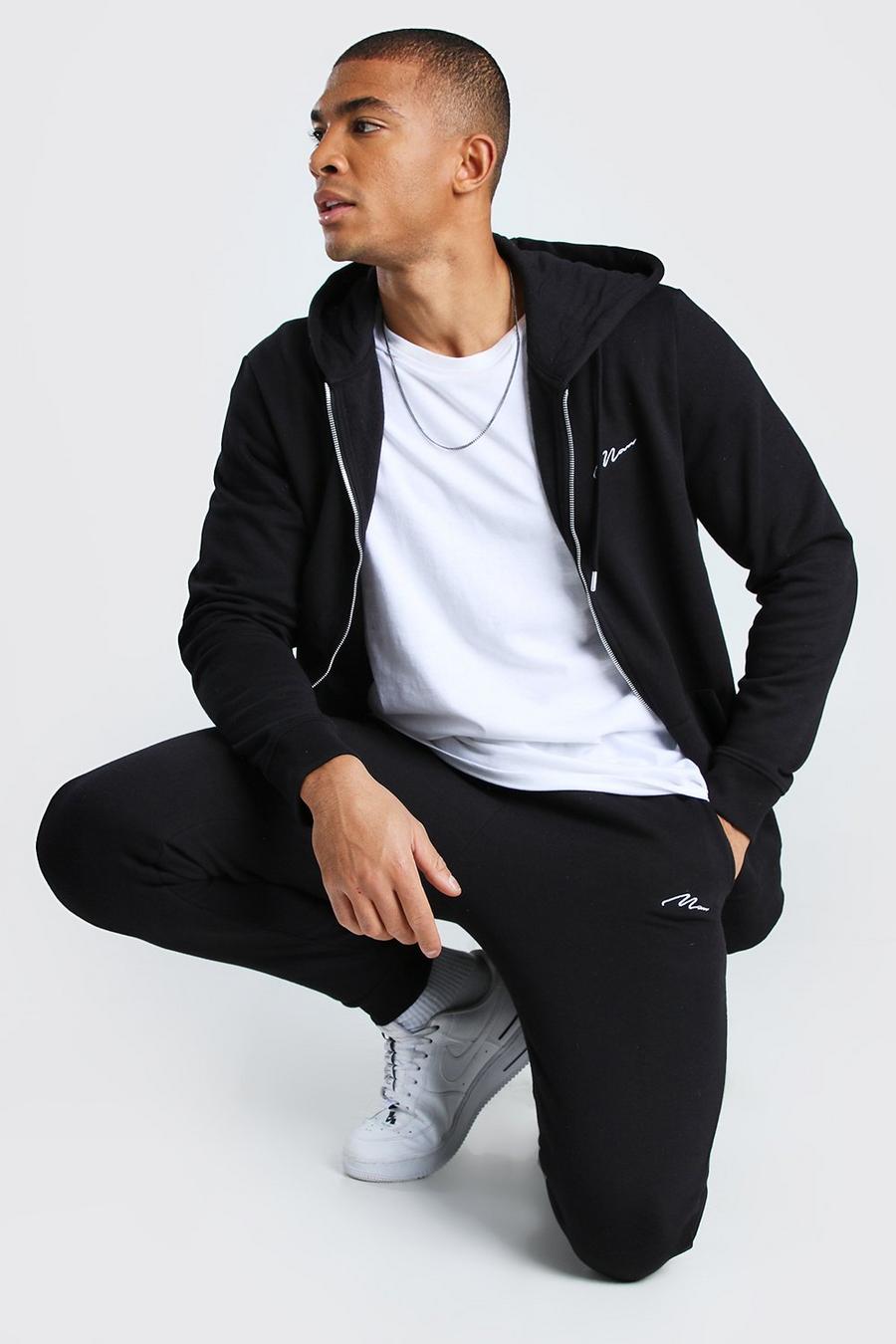 Black MAN Signature Zip Through Hooded Tracksuit image number 1