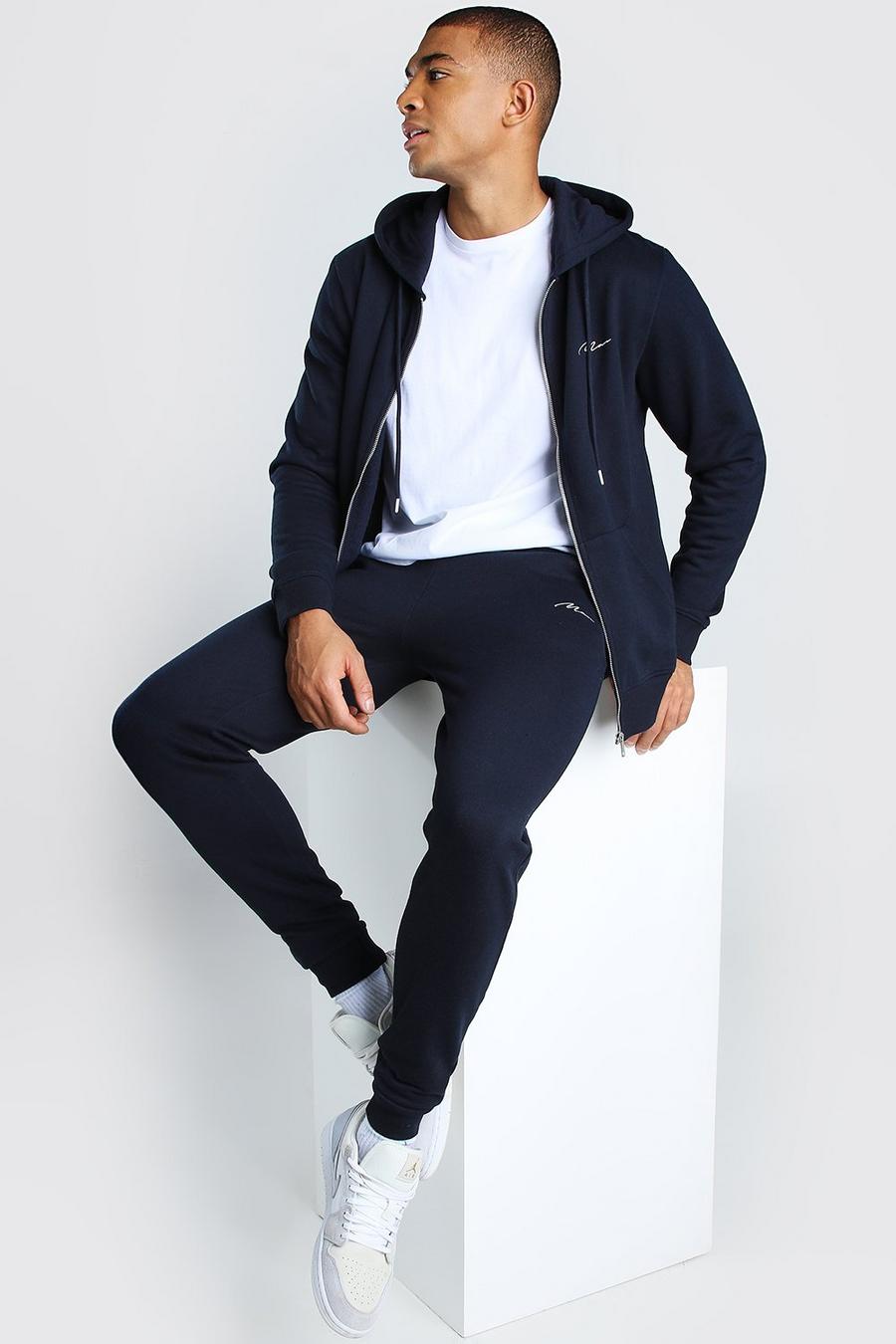 Navy MAN Signature Zip Through Hooded Tracksuit image number 1