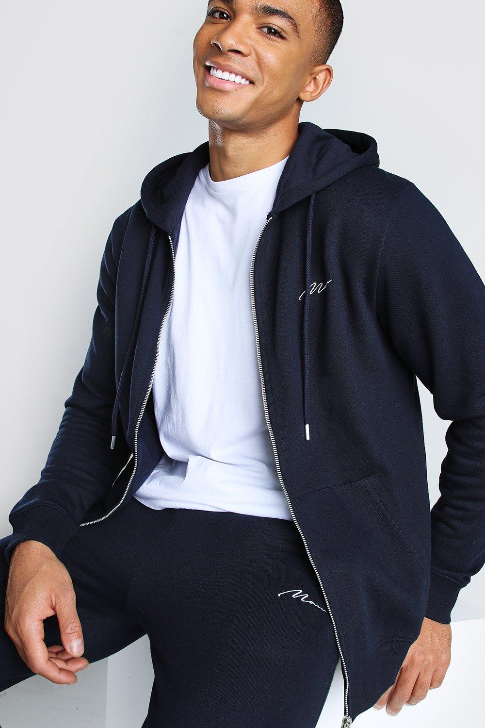 MAN Signature Zip Through Hooded Tracksuit boohoo NZ