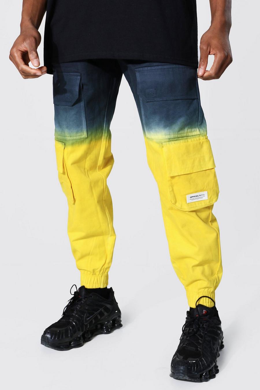 Pantalones con bolsillos de sarga sombreados Man, Amarillo image number 1
