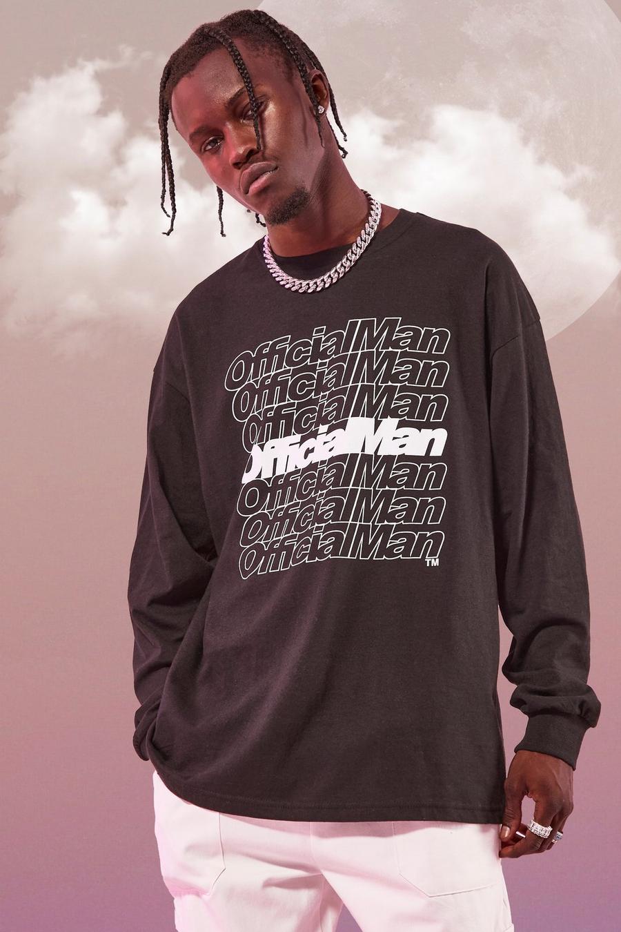 Black Official MAN Repeat Oversized Long Sleeve T-Shirt image number 1