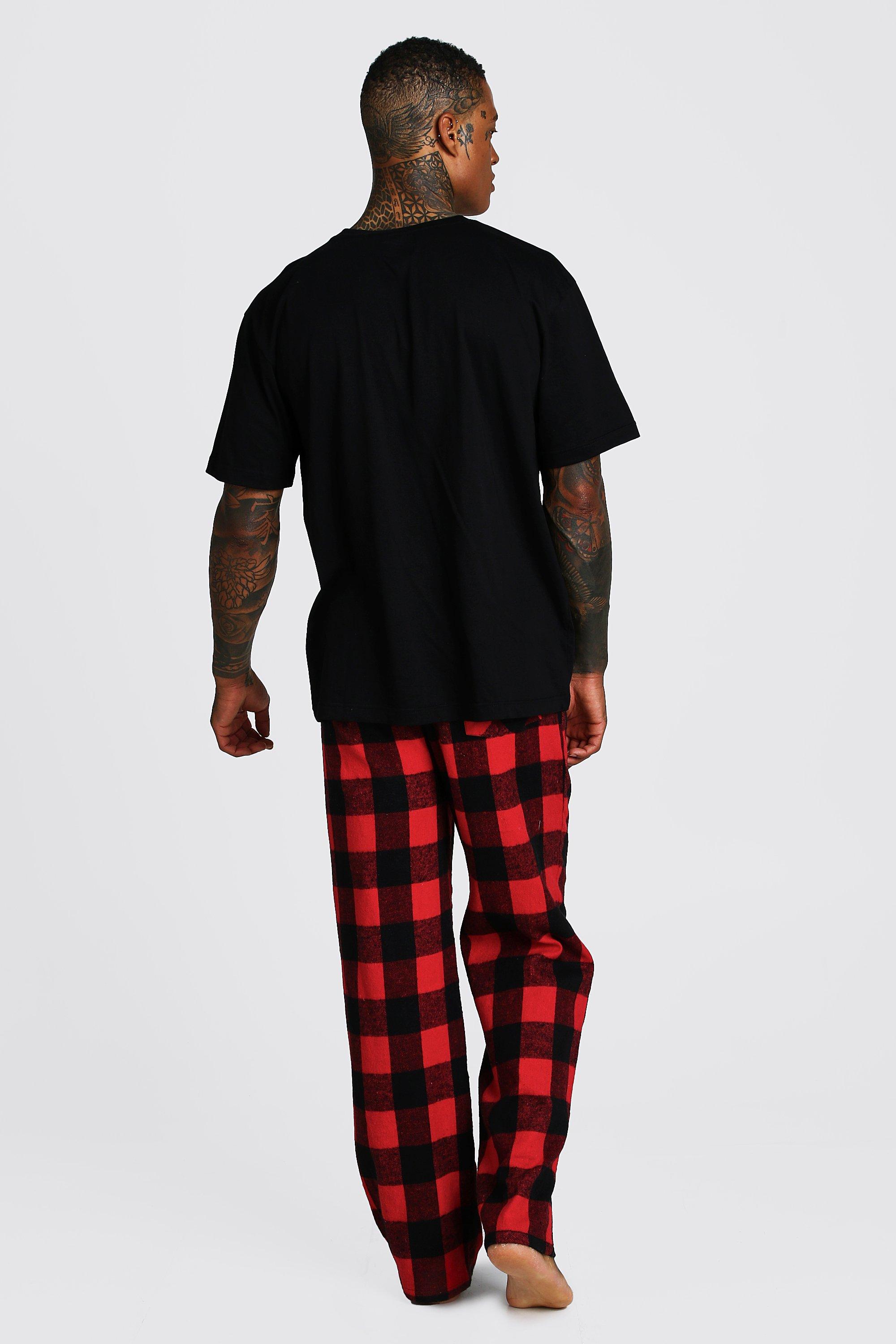 Woven Check Pajama Bottoms And T-Shirt Set