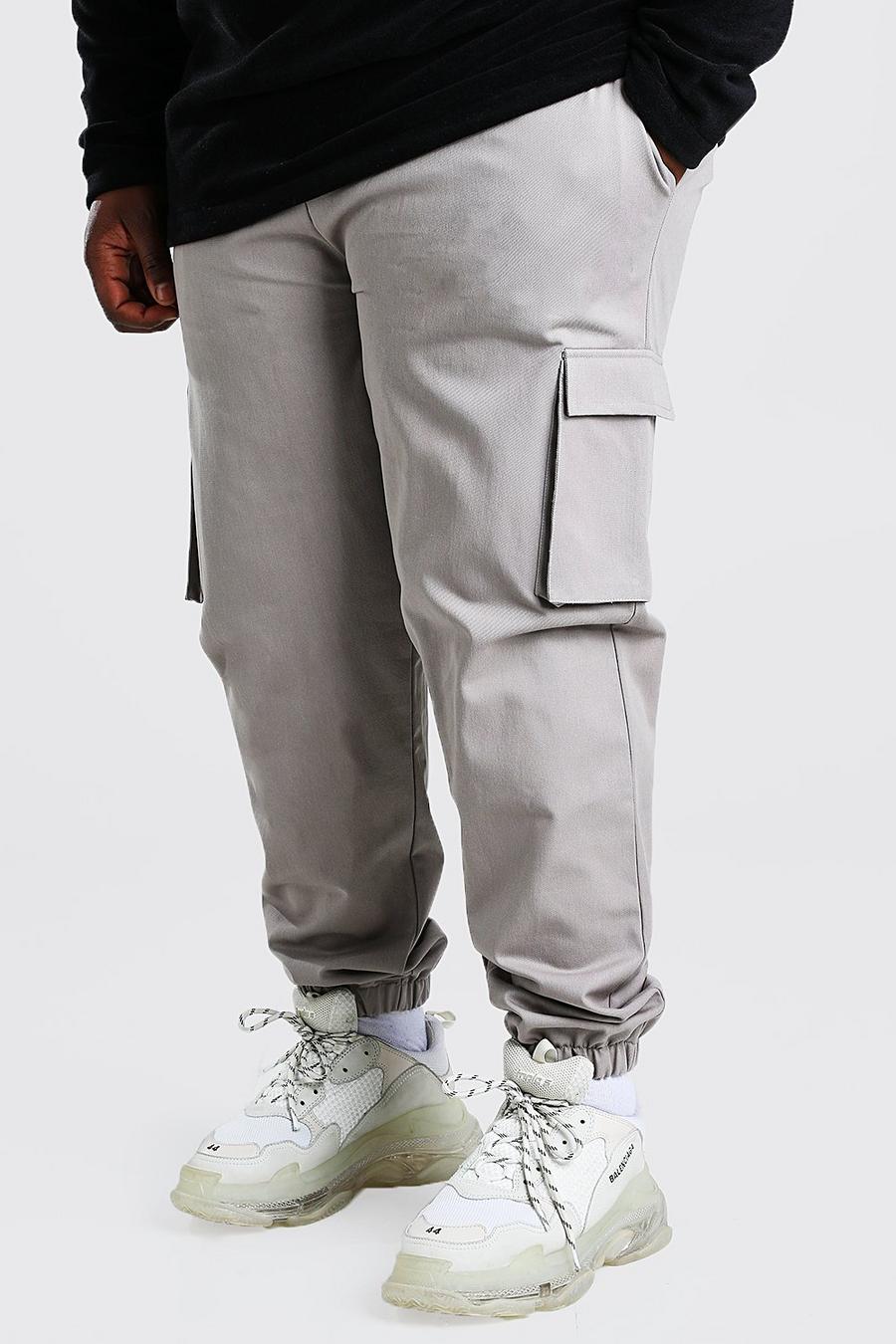 אפור בהיר מכנסי ריצה ארוגים בסגנון דגמ"ח ובסגנון שימושי למידות גדולות image number 1