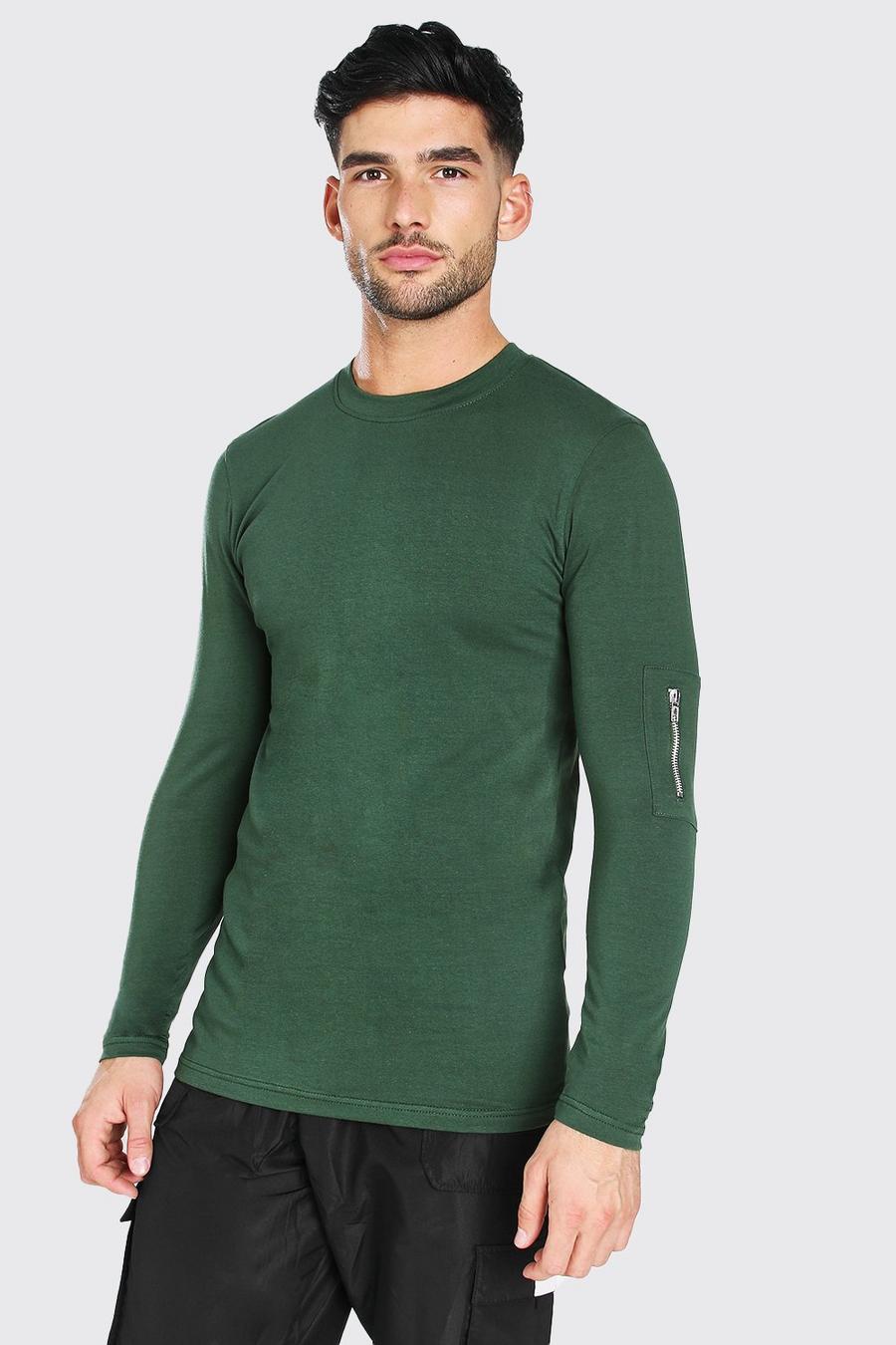 Khaki Muscle Fit MA1 Long Sleeve T-Shirt image number 1