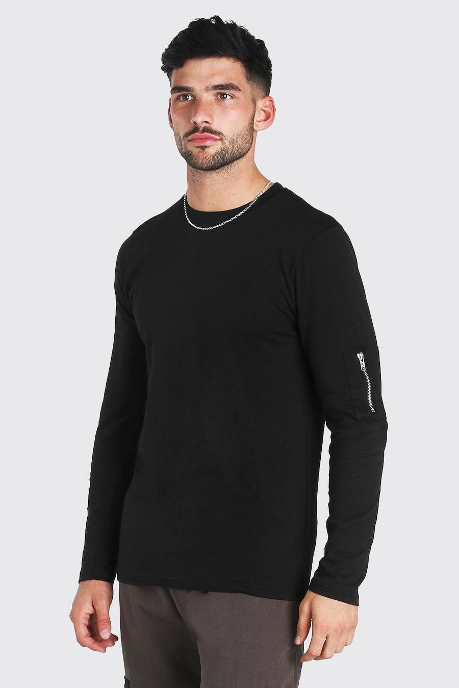 Black Muscle Fit MA1 Long Sleeve T-Shirt image number 1