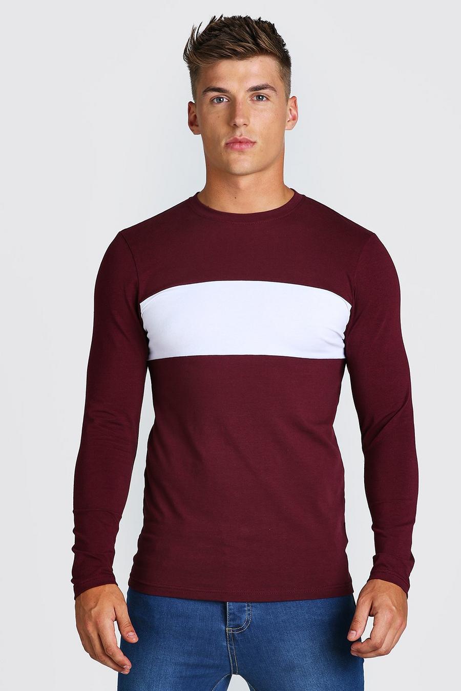 Muscle Fit Longline Long Sleeve T-Shirt, Burgundy rot image number 1