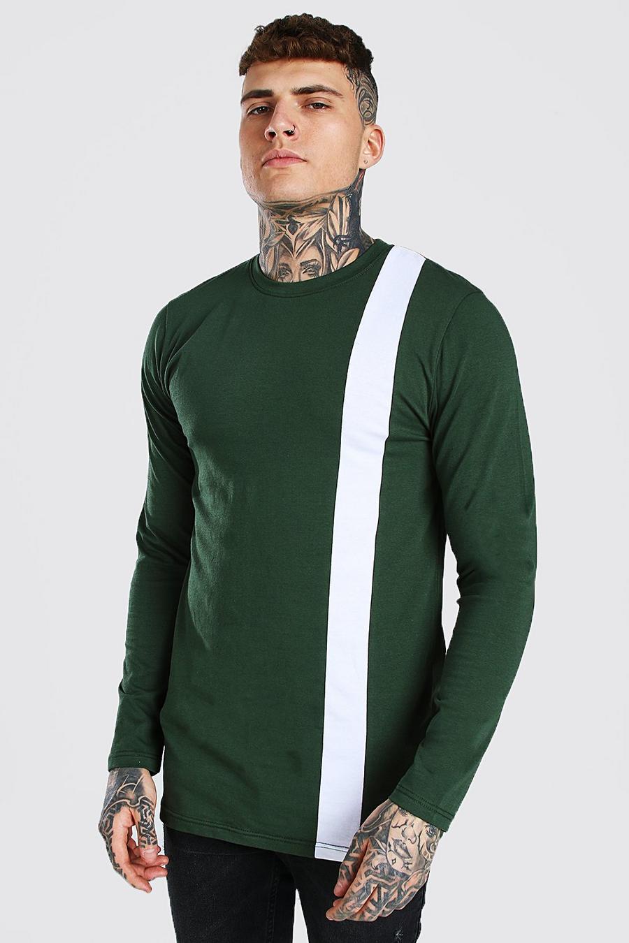 Khaki Muscle Fit Longline Long Sleeve T-Shirt image number 1
