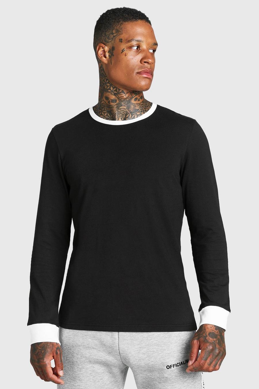 Black Shirt Met Lange Mouwen En Contrasterende Kraag image number 1
