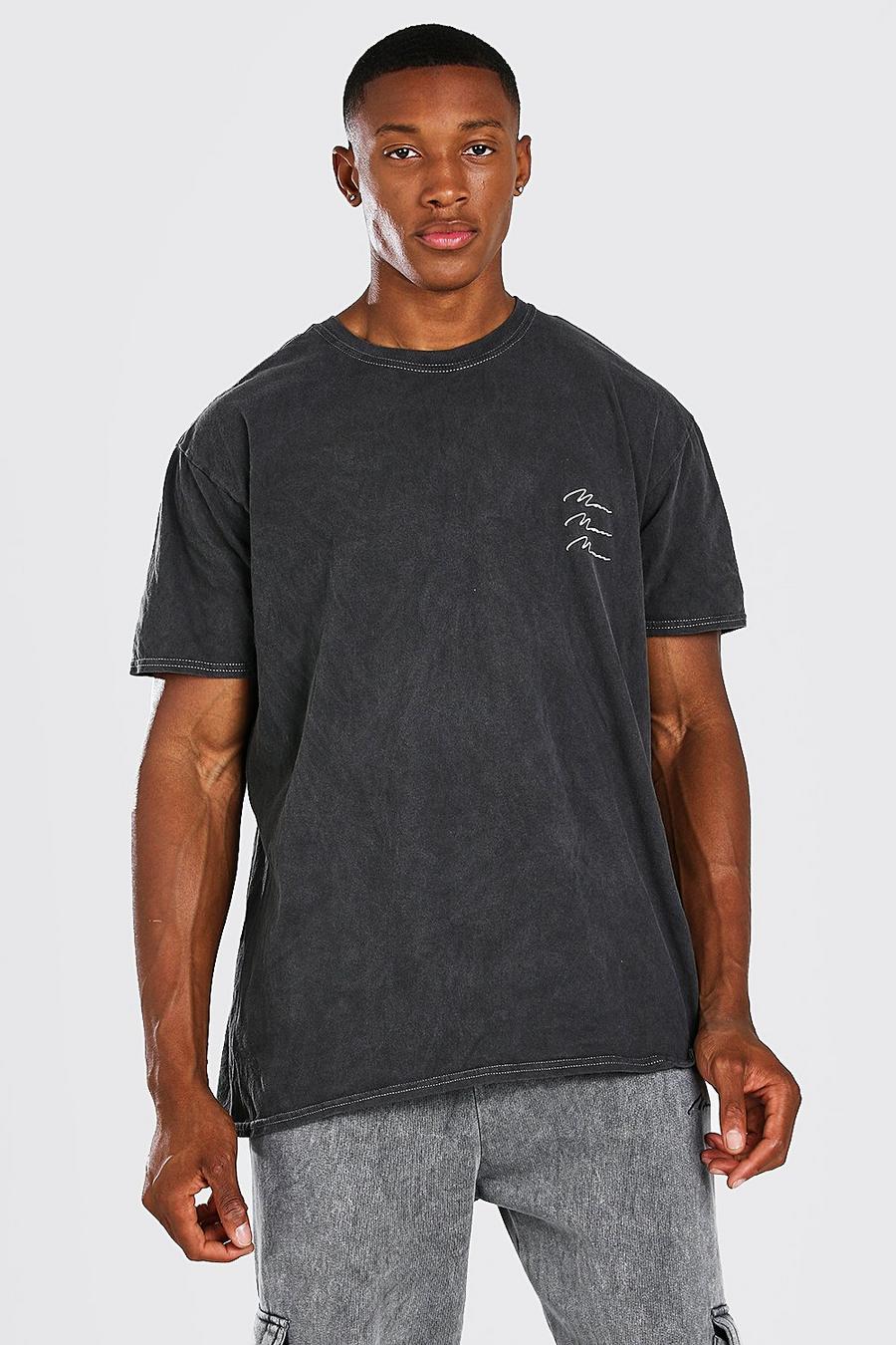 Oversized T-Shirt mit MAN Signature Overdye in Multi, Anthrazit gris image number 1