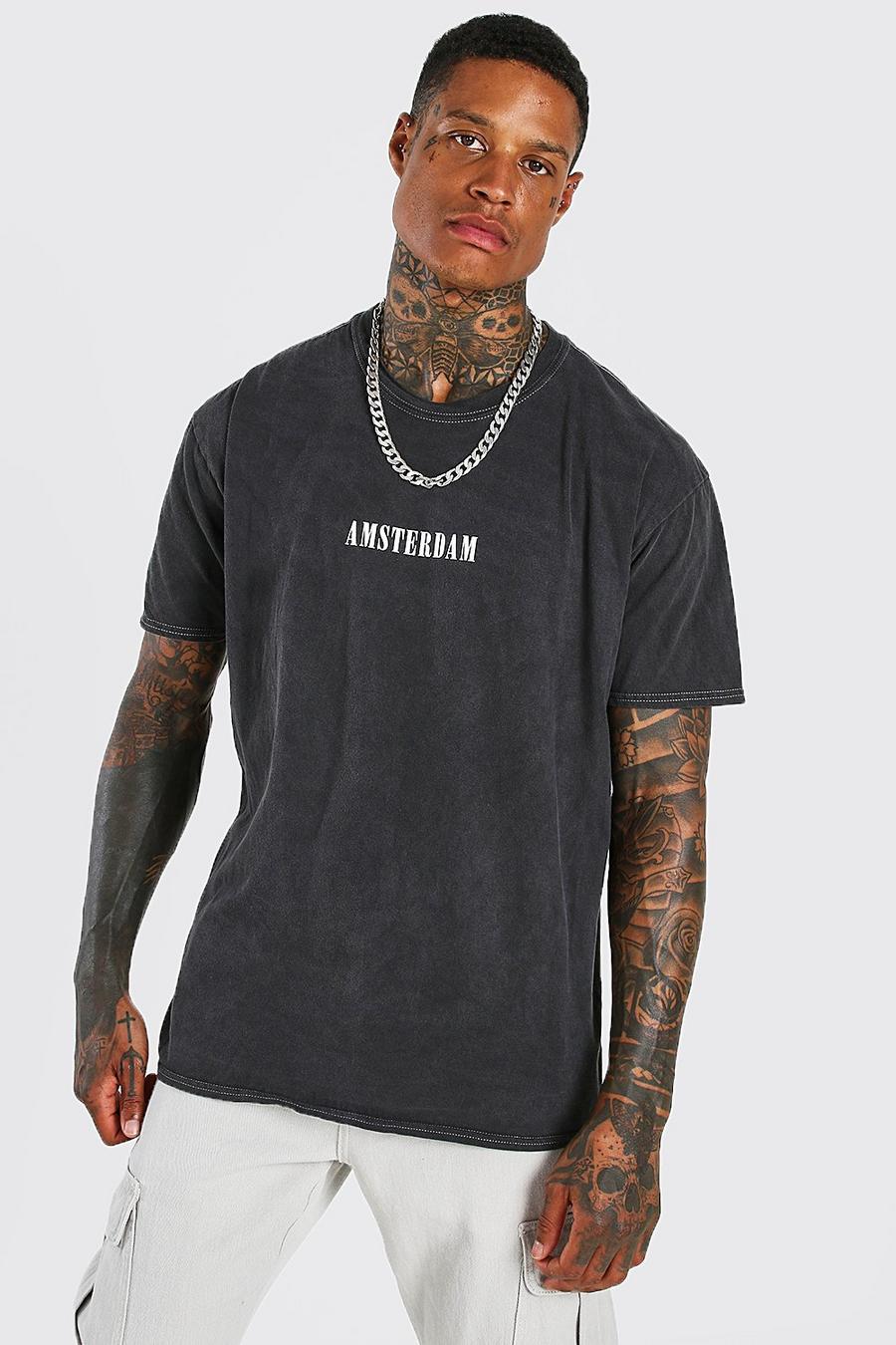 Überfärbtes Oversized-T-Shirt mit „Amsterdam“-Print image number 1