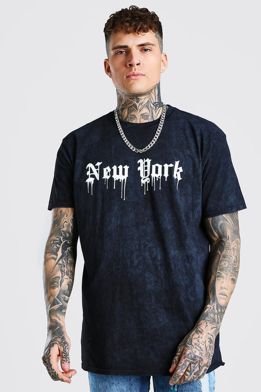 Charcoal Oversized New York Print Enzyme Wash T-Shirt image number 1