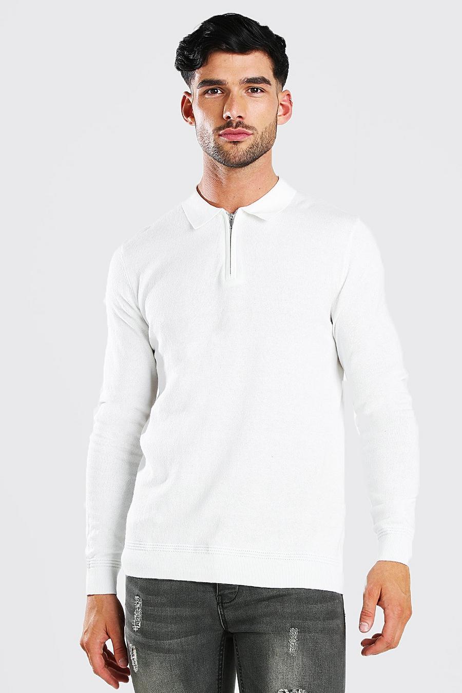 White Long Sleeve Half Zip Polo Neck Jumper image number 1
