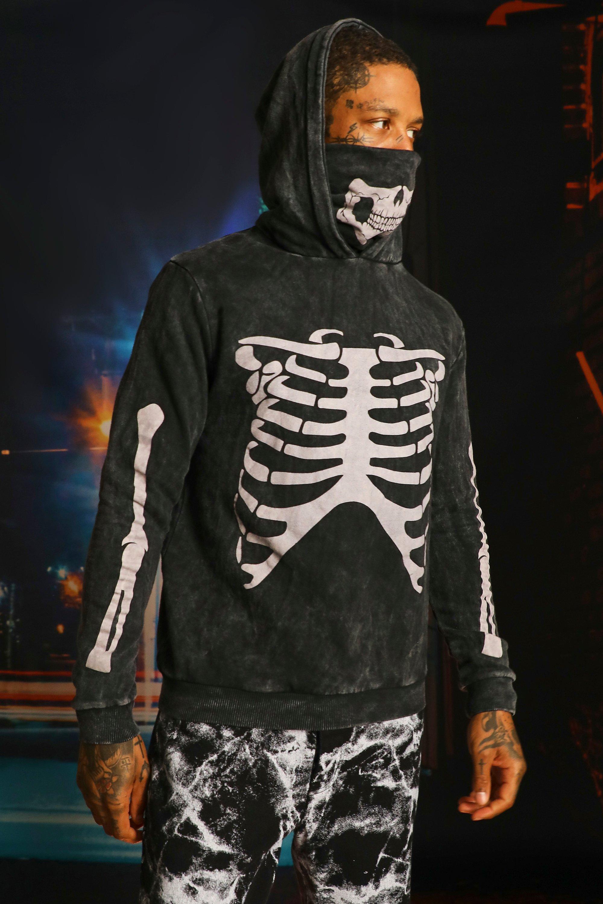 Acid Wash Glow In The Dark Skeleton Snood Hoodie