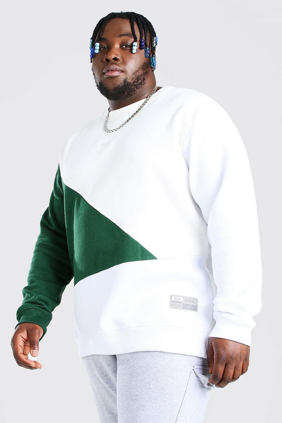 Plus Size Pullover mit Colorblock-Design und MAN-Schriftzug, Grün vert image number 1