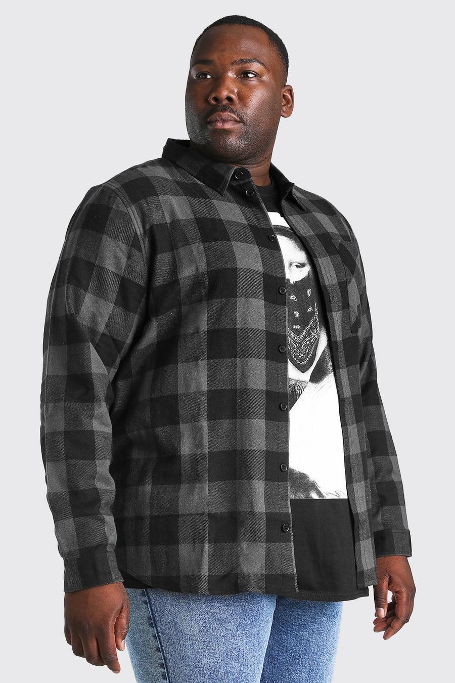 Charcoal grå Plus Size Long Sleeve Check Shirt