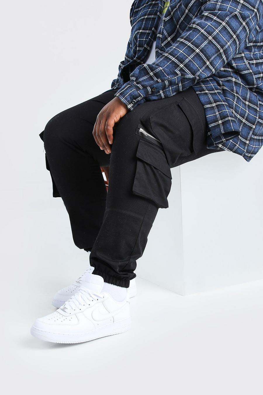 Black Plus Size Man Cargo Track Pant With Zips