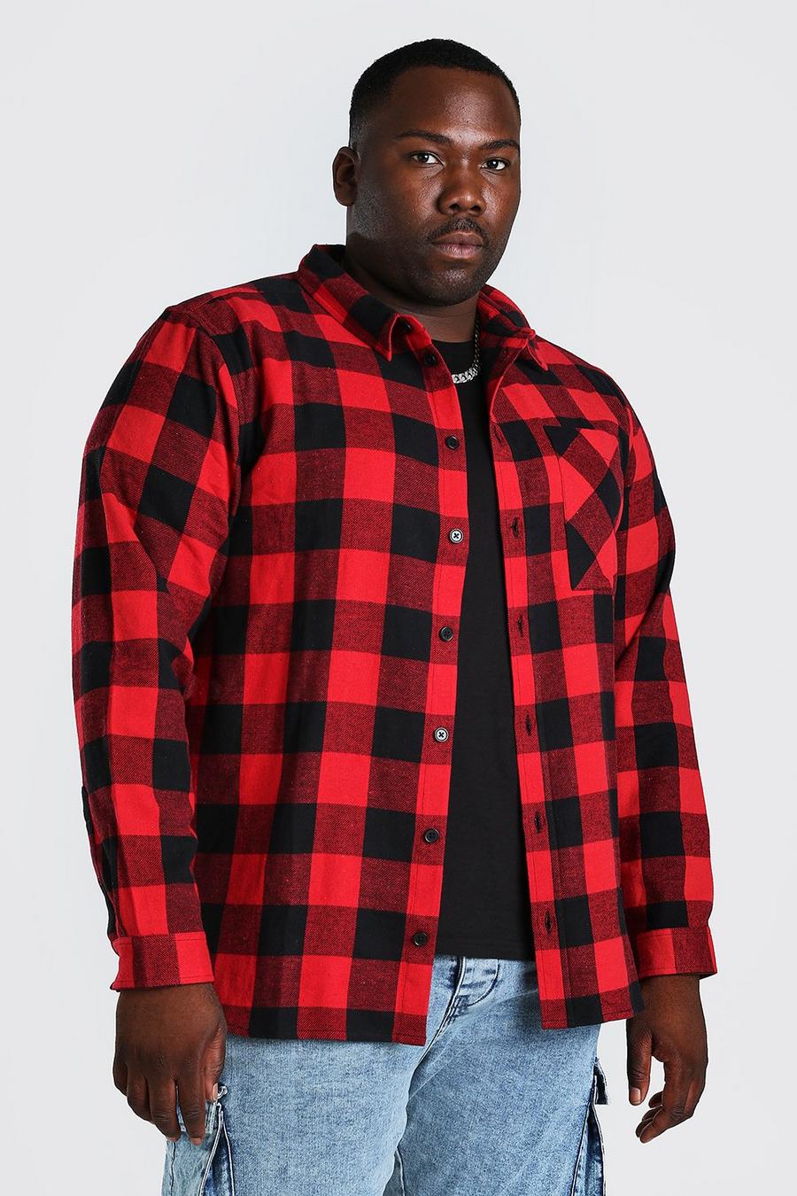 Red Plus Size Long Sleeve Check Shirt image number 1