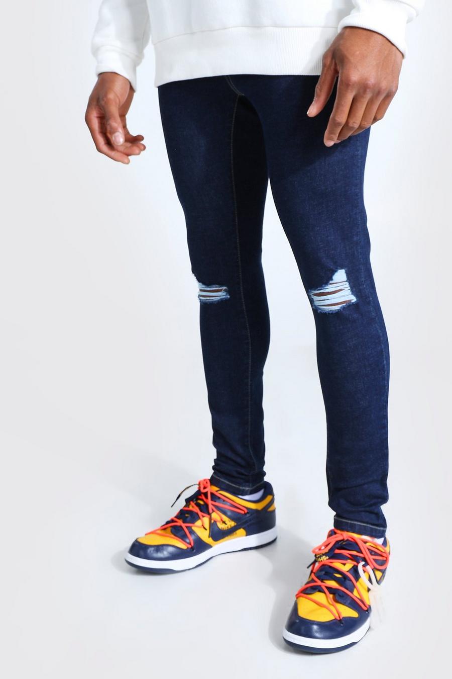 Indigo Super Skinny Jeans With Ripped Knees image number 1