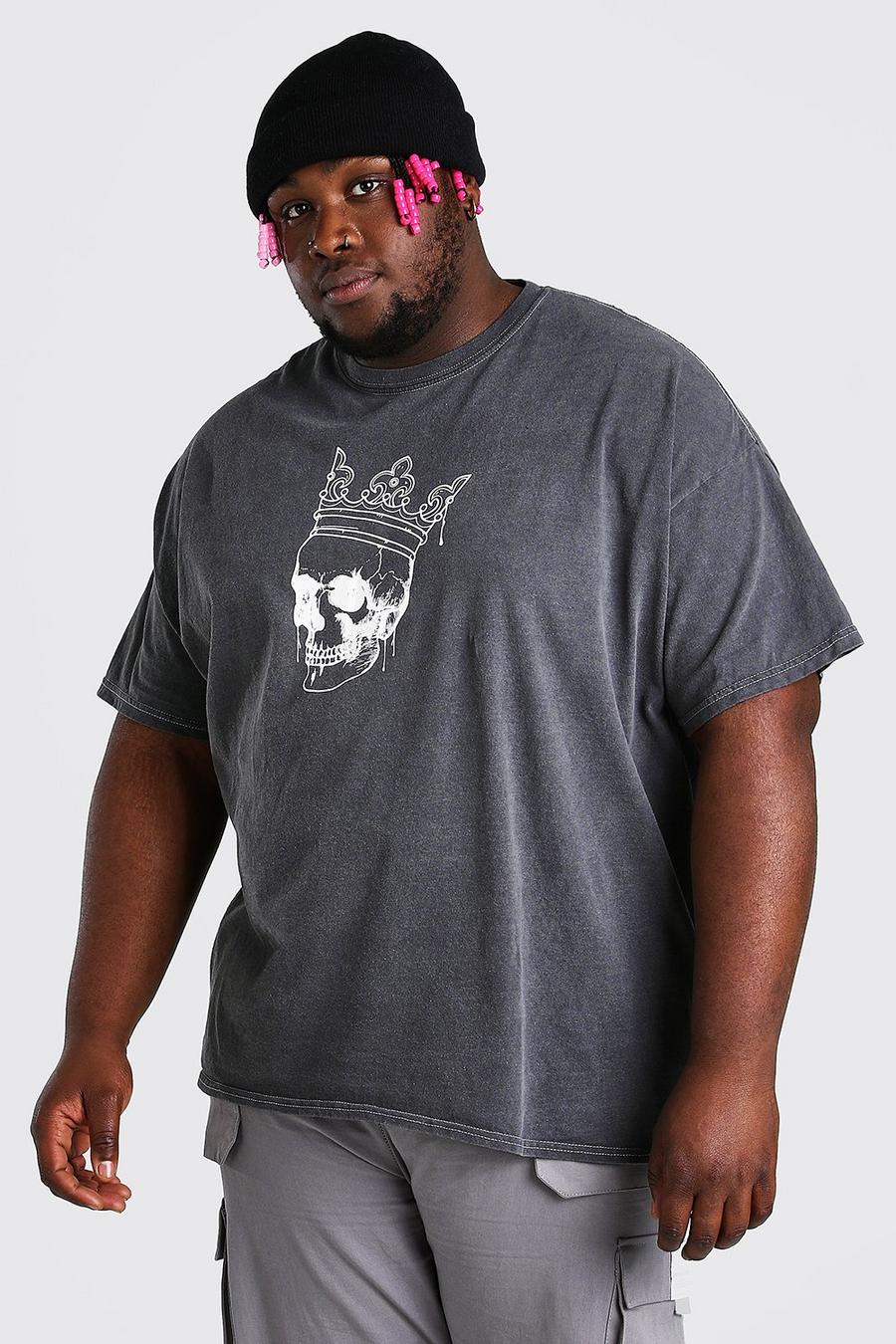 Charcoal Plus Size Skull And Crown T-Shirt image number 1