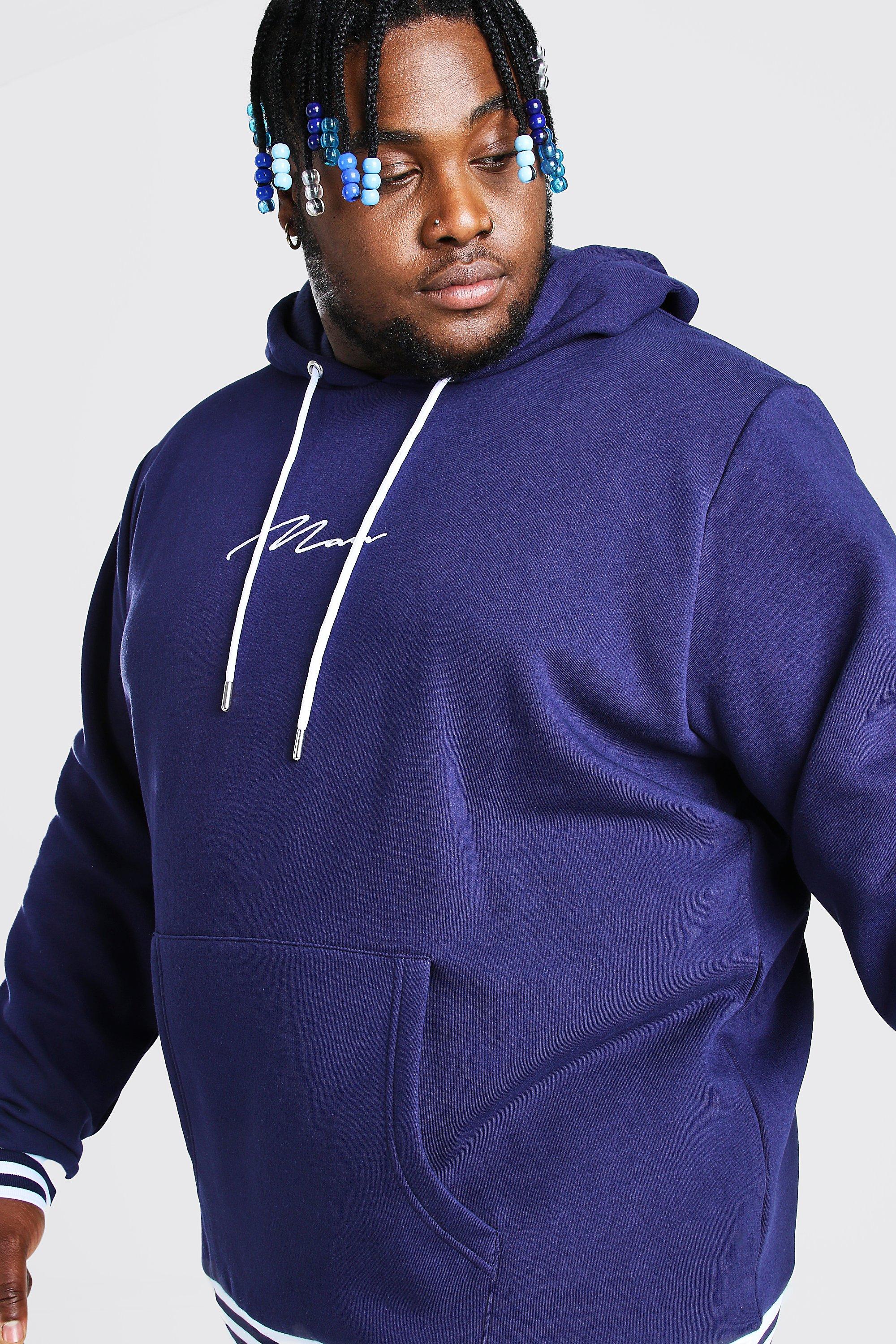 Plus Size MAN Script Sport Rib Hoodie boohoo DK