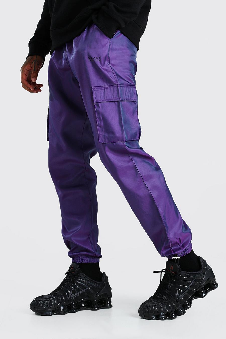 Purple Original MAN Reflekterande cargobyxor med dekorativa band image number 1