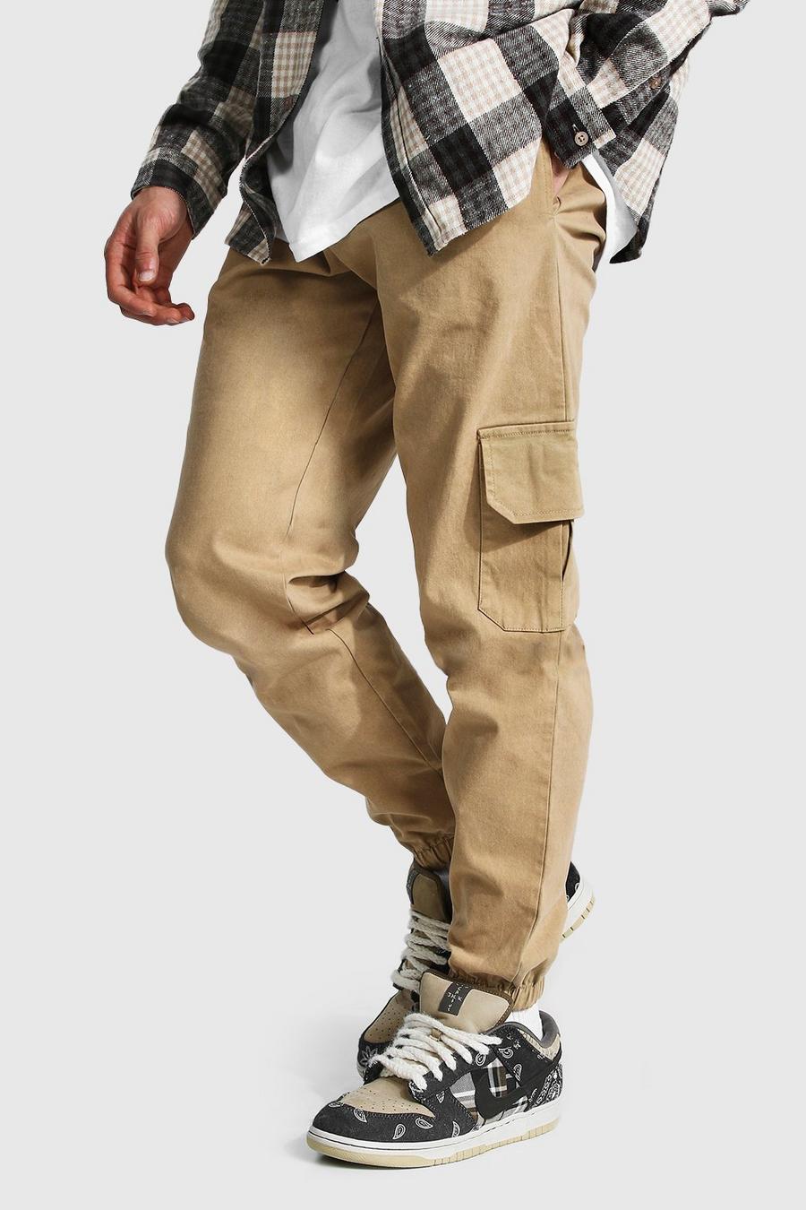 Pantalones con bolsillos de corte regular con lavado ácido, Gris piedra image number 1