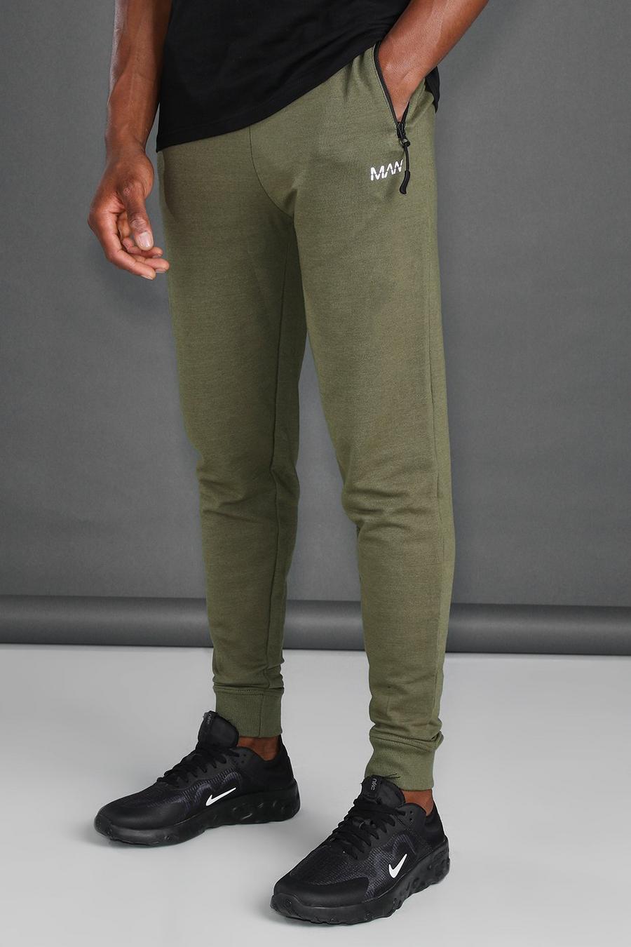 MAN Active Skinny Joggers With Zip Pockets, Khaki image number 1