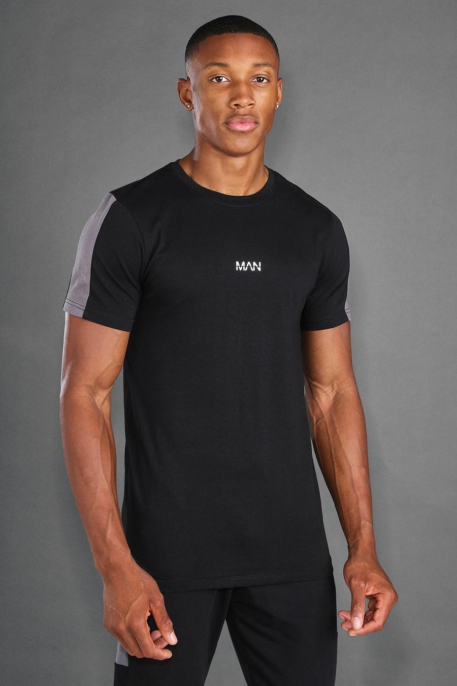MAN Active T-Shirt mit Einsatz am Ärmel, Schwarz image number 1