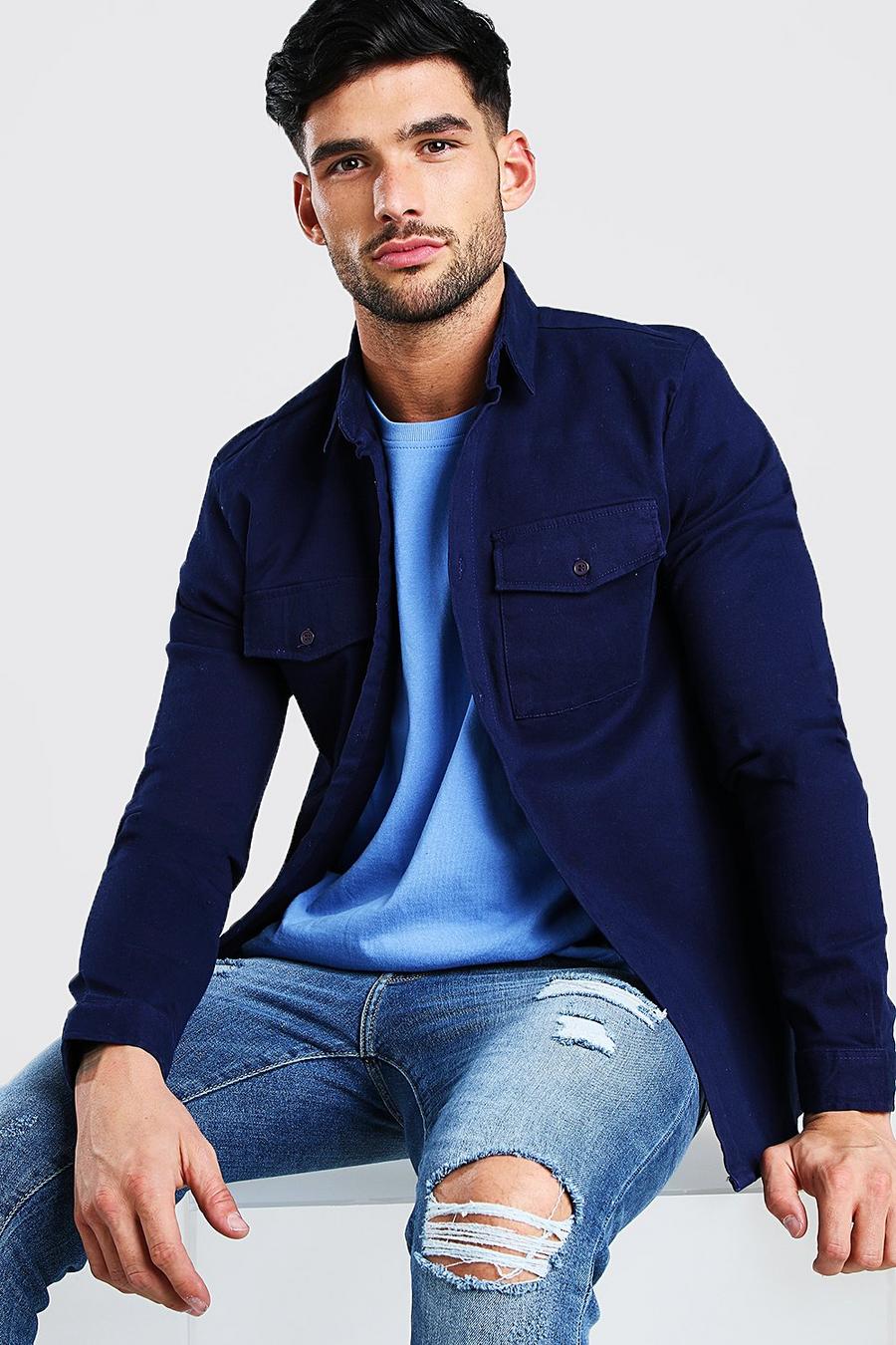 Navy Long Sleeve Muscle Fit Shirt Jacket image number 1