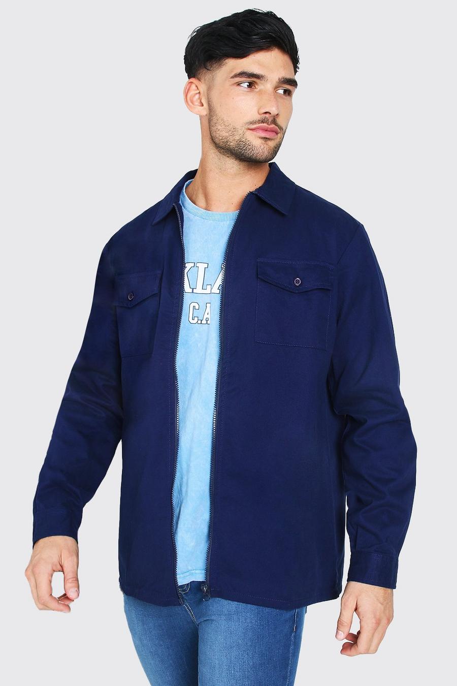 Langärmliges Twill-Überhemd mit Reißverschluss, Marineblau navy image number 1