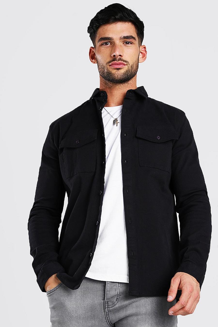 Long Sleeve Muscle Fit Overshirt, Black image number 1