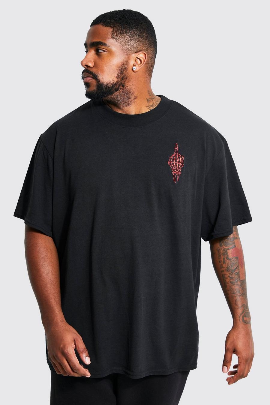 Zwart Plus Size Skelet Hand T-Shirt image number 1
