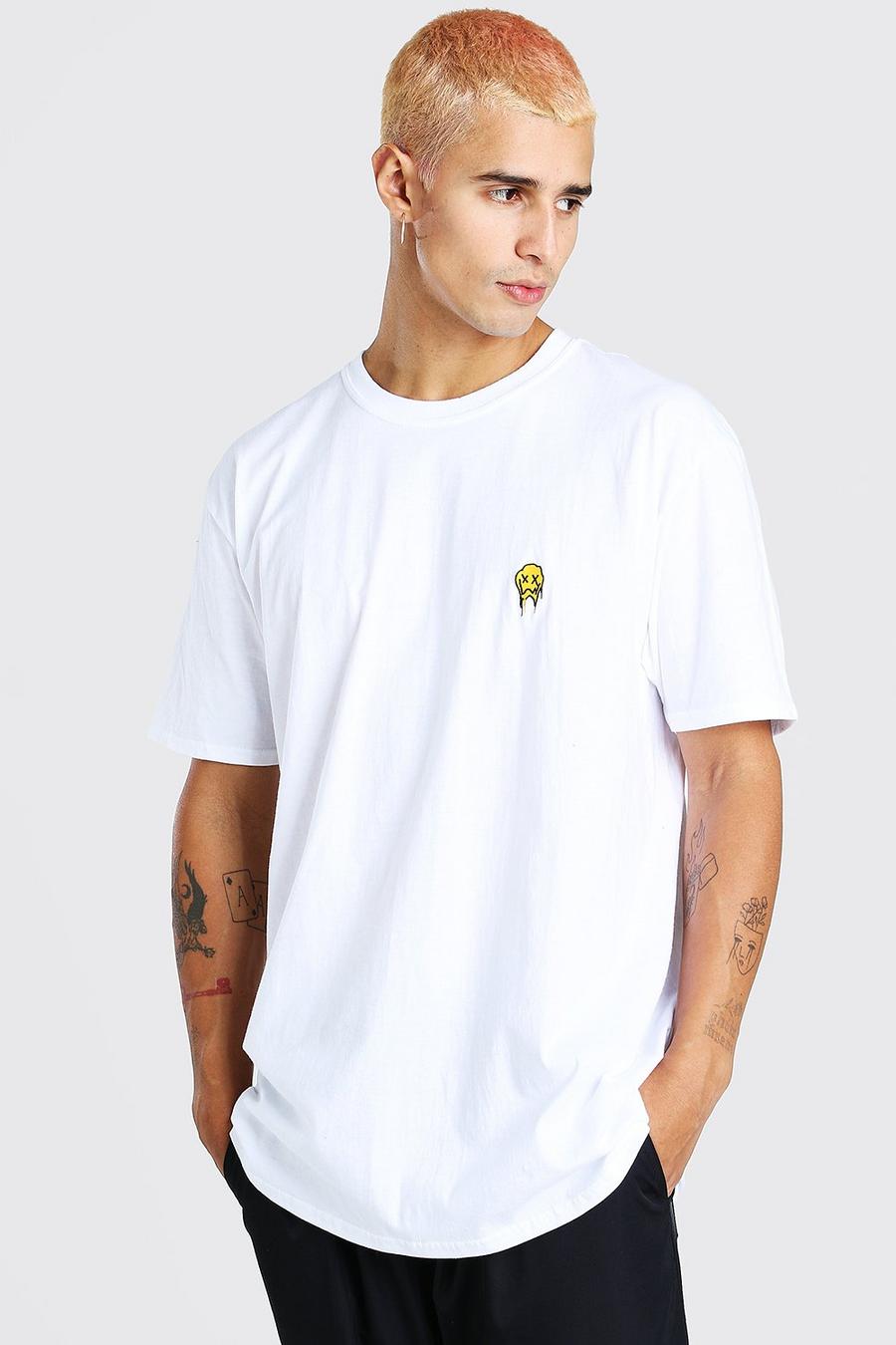 White Oversized Drip Face Embroidery T-Shirt image number 1
