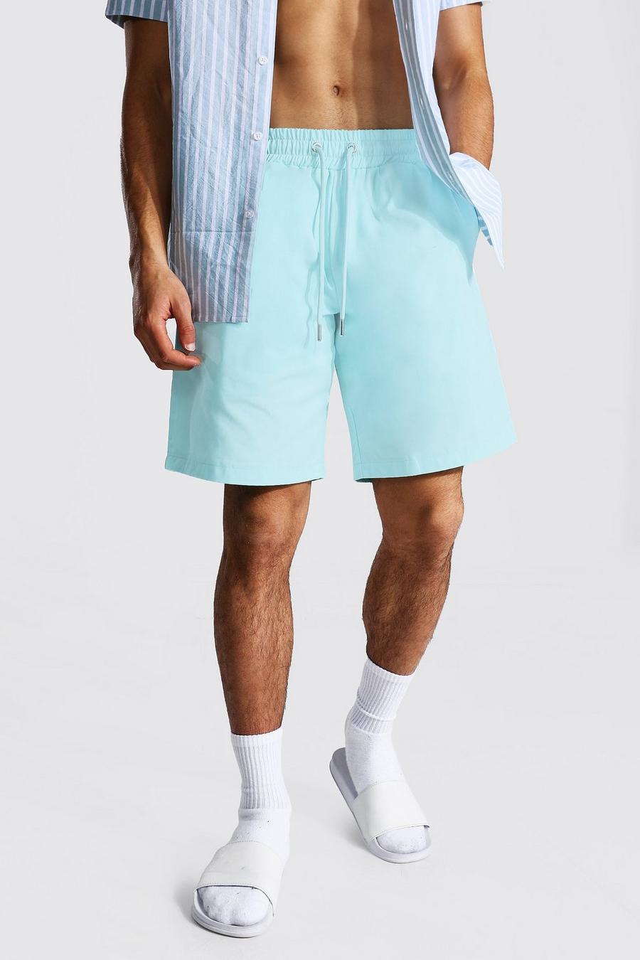 Light blue Elastic Waist Relaxed Fit Chino Short