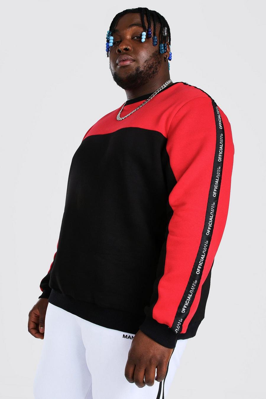Black Plus Size MAN Colour Block Tape Sweater image number 1
