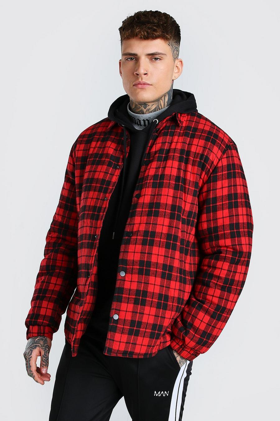 Red Quilted Check Overshirt image number 1