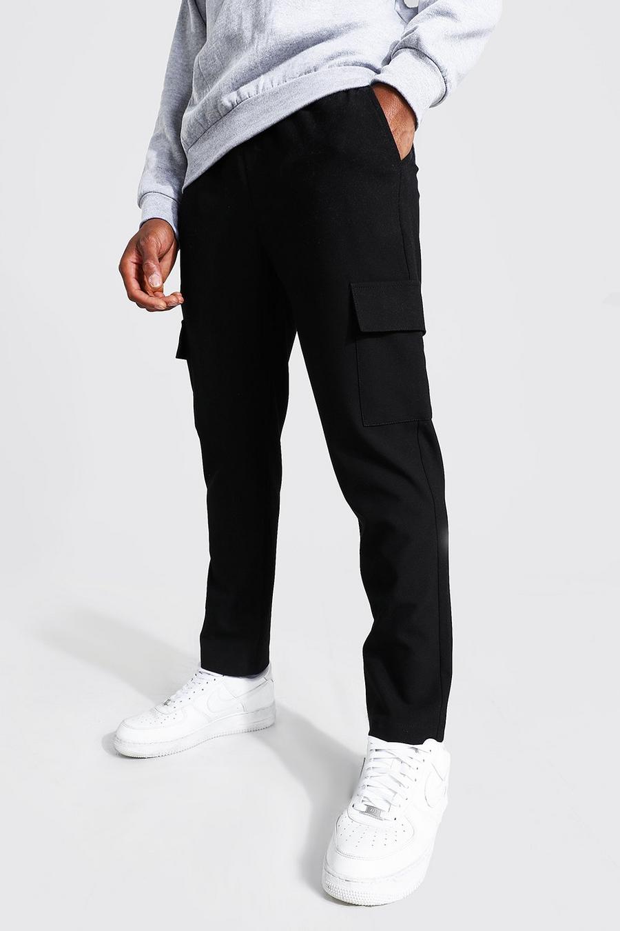 שחור מכנסי ריצה סקיני קרופ אלגנטיים חלקים בסגנון דגמ"ח image number 1