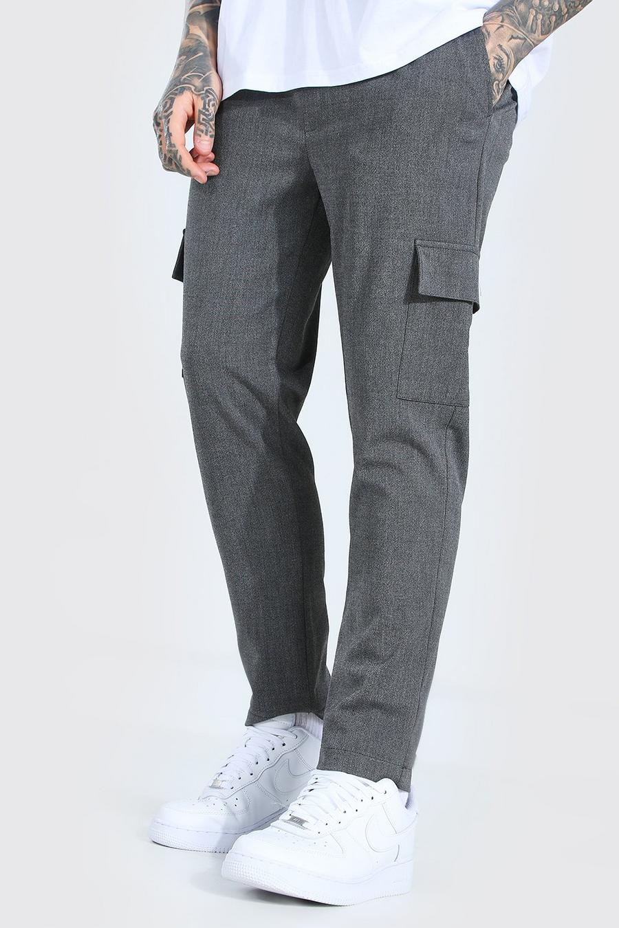 אפור מכנסי ריצה סקיני קרופ אלגנטיים חלקים בסגנון דגמ"ח image number 1